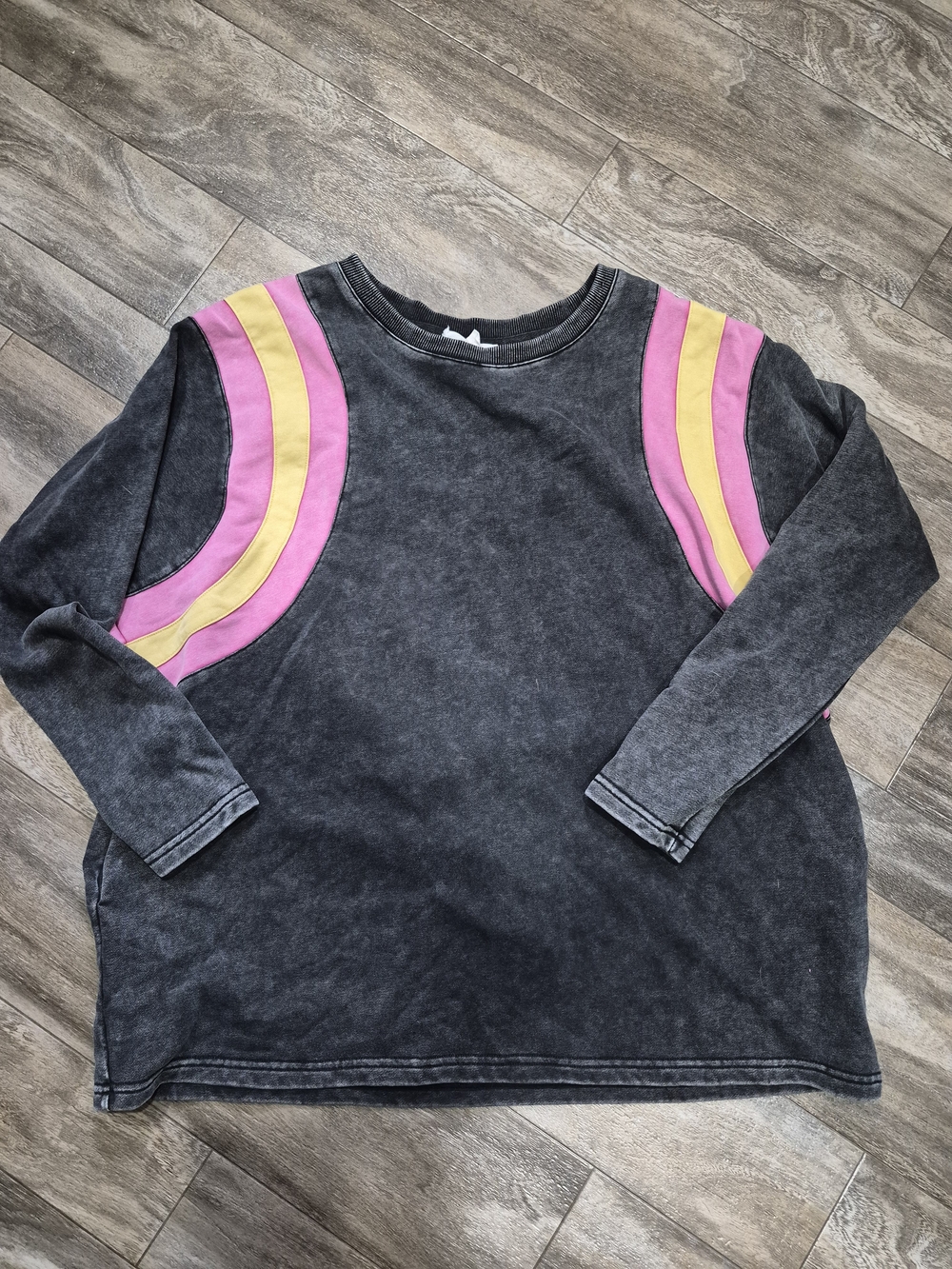 Charcoal Sweatshirt with Pink & Yellow Shoulder Stripes